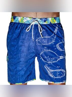Men's Blue Golf Printed Swim Trunks